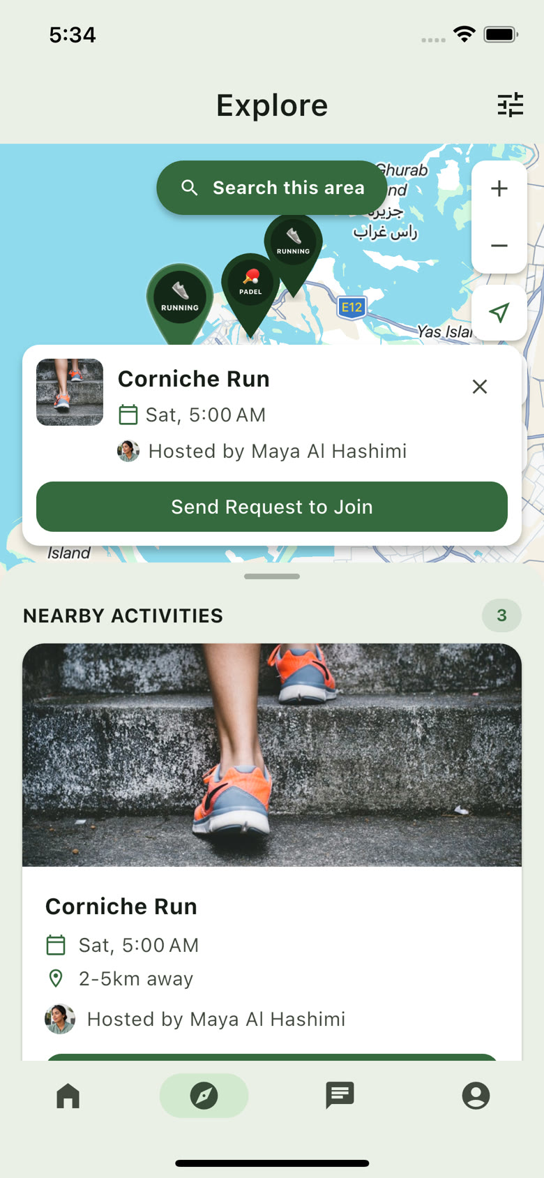 Explore map with Corniche Run and nearby activities in Abu Dhabi